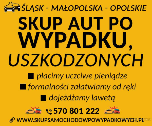 Skup samochodów po wypadku Dojazd lawetą Śląsk/Małopolska/Opolszczyzna